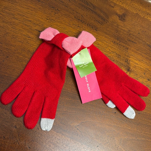 Kate Spade Gloves Cute New Red Pink Bow Style Mitten Gloves Winter Essentials - Picture 1 of 9